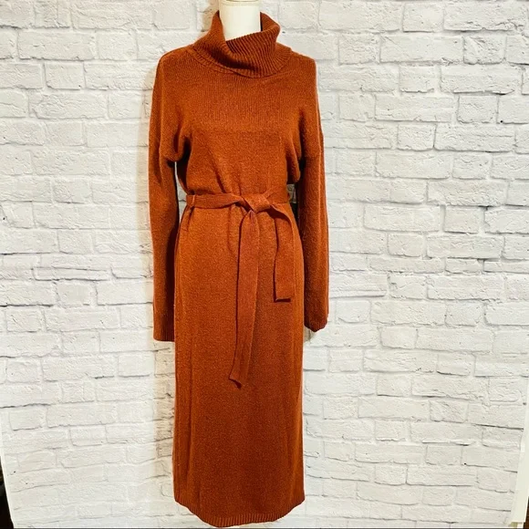 Rachel Zoe | Dresses | Rachel Zoe Long Sleeve Turtleneck Belted Midi  Sweater Dress In The Color Redwood | Poshmark